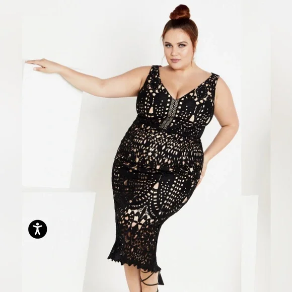 City Chic All Class Lacey overlay Black Dress Size 16 - Picture 2 of 16